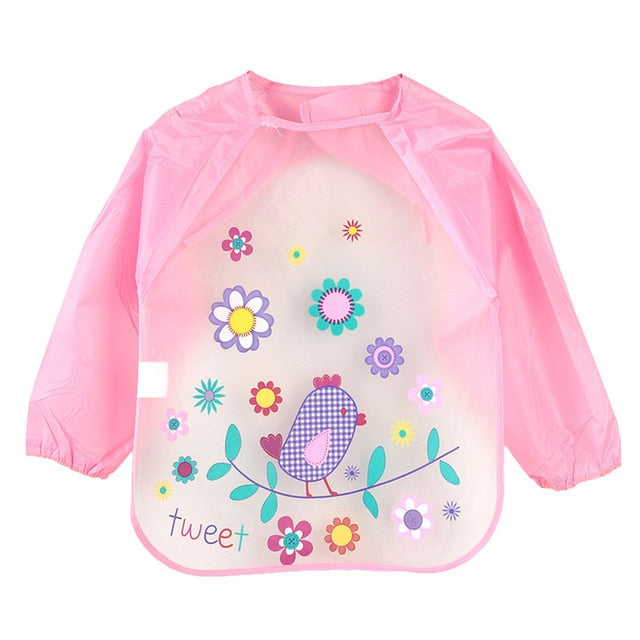 DreamShining Cartoon Baby Bibs Colorful Long Sleeve Apron Waterproof Toddler Feeding Bibs Burp Cloths Children Painting Clothes