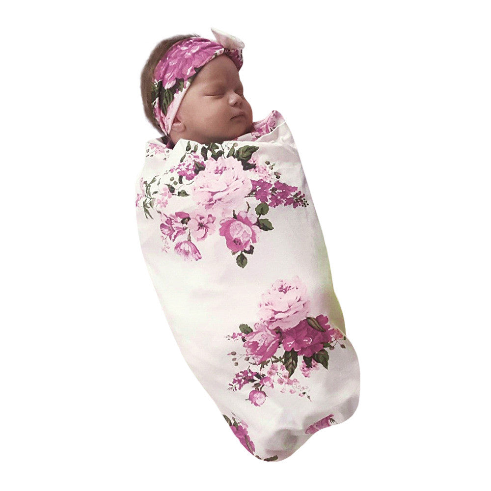 2017 Newborn Infant Baby Towel Swaddle Blanket Baby Sleeping Swaddle Muslin Wrap Headband Set