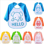1Pc Kids Child Cartoon Feeding Bib Soft Waterproof Bibs Baby Long Sleeve Smock Apron