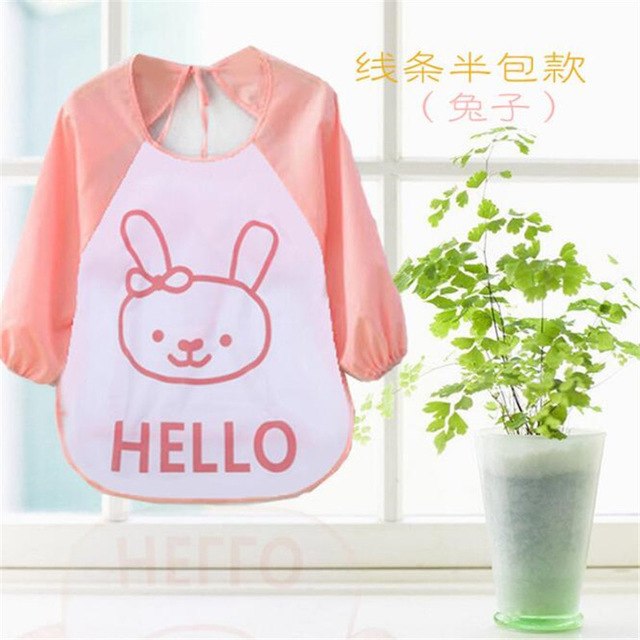 1Pc Kids Child Cartoon Feeding Bib Soft Waterproof Bibs Baby Long Sleeve Smock Apron