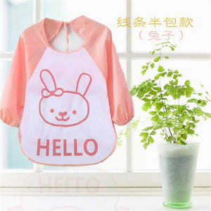 1Pc Kids Child Cartoon Feeding Bib Soft Waterproof Bibs Baby Long Sleeve Smock Apron