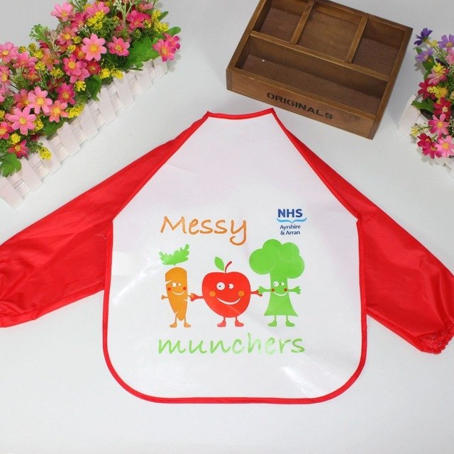 DreamShining Cartoon Baby Bibs Colorful Long Sleeve Apron Waterproof Toddler Feeding Bibs Burp Cloths Children Painting Clothes