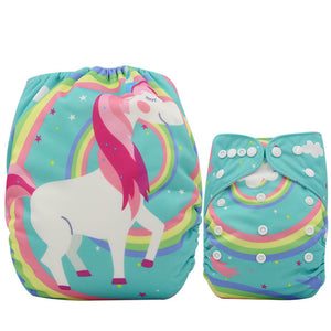 Ohbabyka Baby Diapers Reusable Nappies Changing Christmas Unicorn Print Newborn Cloth Diaper Washable Pocket Diaper Cover