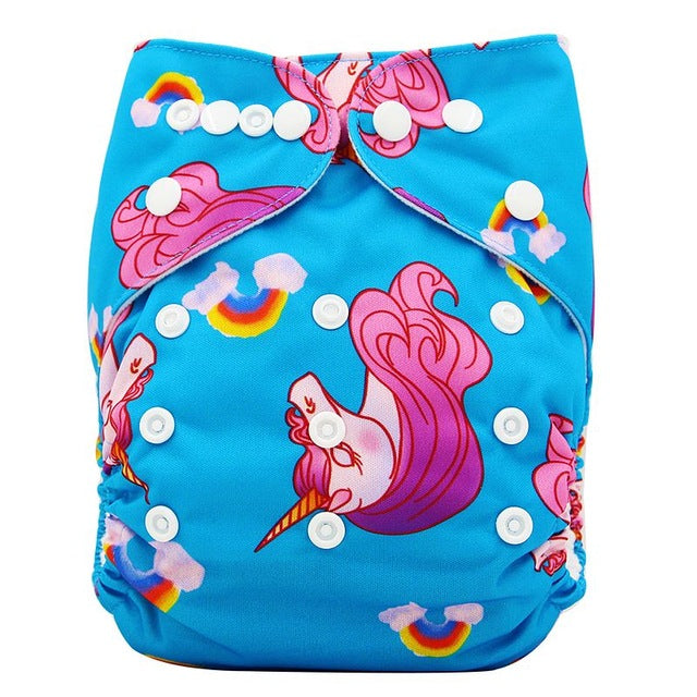 Ohbabyka Baby Diapers Reusable Nappies Changing Christmas Unicorn Print Newborn Cloth Diaper Washable Pocket Diaper Cover
