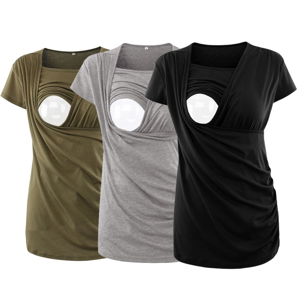 Maternity Top Striped Breastfeeding Tee Shirt