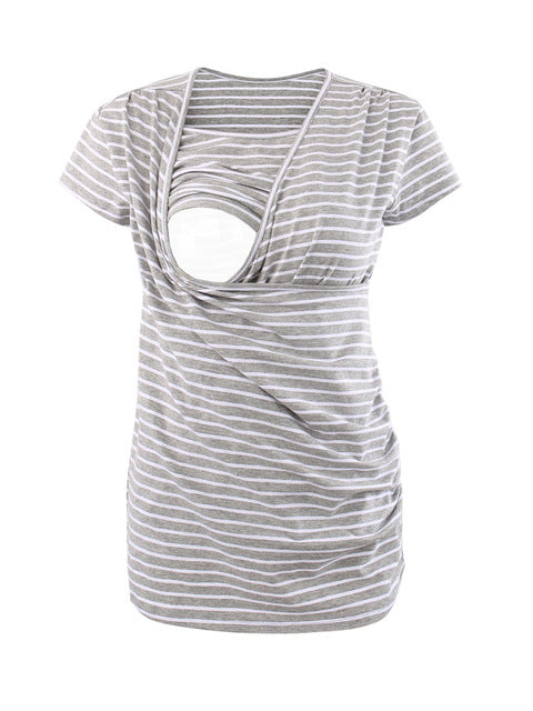 Maternity Top Striped Breastfeeding Tee Shirt