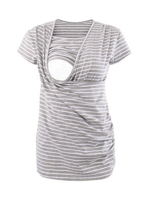 Maternity Top Striped Breastfeeding Tee Shirt