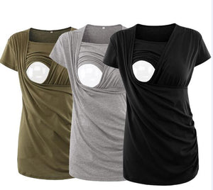 Maternity Top Striped Breastfeeding Tee Shirt