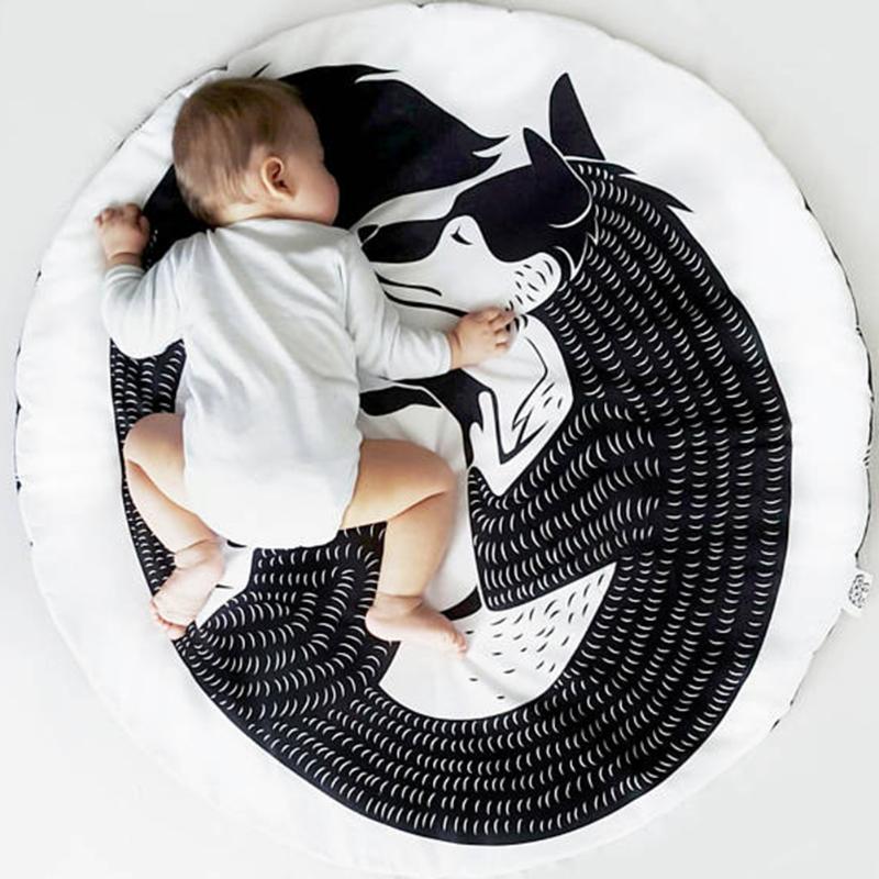 Cartoon Baby Round Play Mat Winter Floor Blanket Cotton Newborn Crawling Pad Infant Warm Bedding