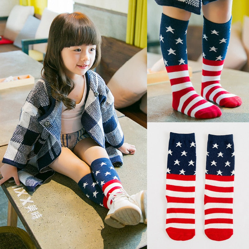 Bear Leader Baby Socks 2018 New Arrivals Fashion American flag Pattern Strip Design for Baby Girls Long Socks 0-6 Years
