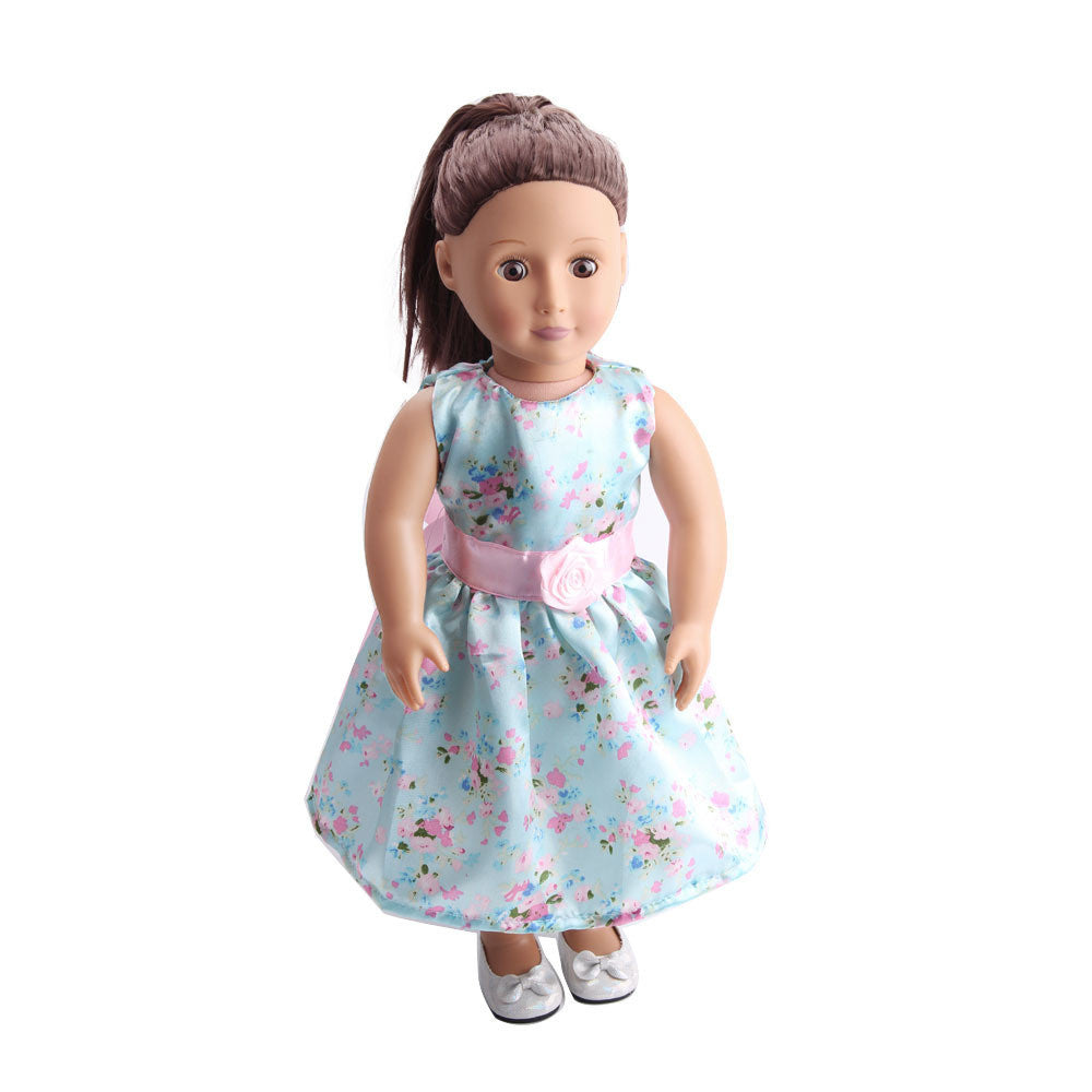 Blue Dress Printing Pretty Dress Fits Outfit For 18 Inch American Girl Doll